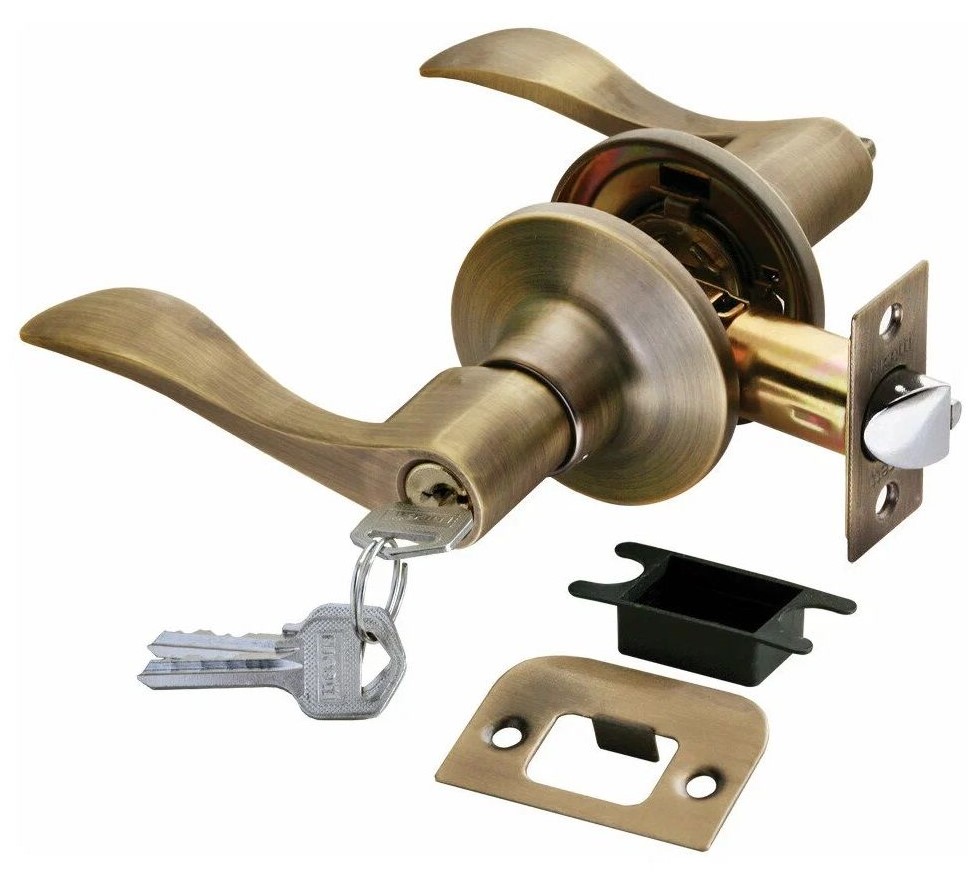 Ручка нажимная "HK-02 L AB", "Античная бронза", ключ/фиксатором