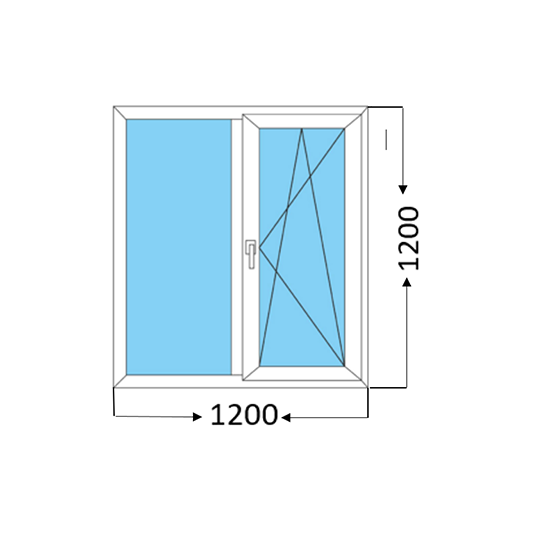 Пластиковое окно Wintech ACCADO 1200*1200*70мм 2 створки, левая глухая, правая поворотно-откидная 2х камерный стеклопакет, 3х камерный профиль