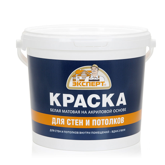 Краска водоэмульсионная для стен и потолков белая матовая "Эксперт", 7кг