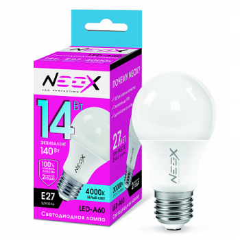 Лампа светодиодная "NEOX" A60, Е27, 14Вт, 220В, 4000К, 1260Лм, матовая