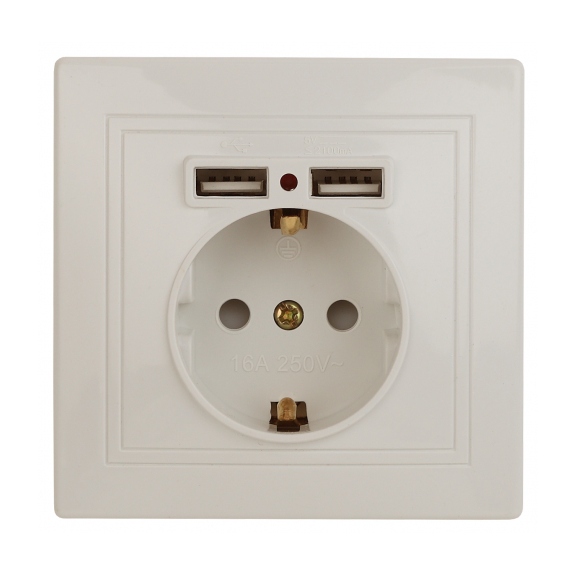 Розетка+USB с заземлением "Plano Intro", скрытой проводки, слоновая кость