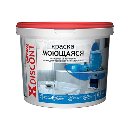 Краска водоэмульсионная интерьерная моющаяся белая матовая "Ореол Дисконт", 13кг