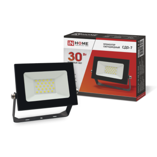 Прожектор светодиодный  30Вт 6500К 2400Лм 220В черный "СДО-7" "IN HOME"