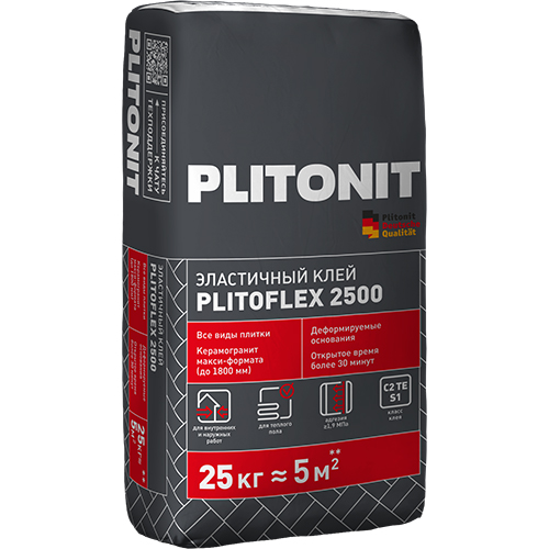 Клей для крупноформатного керамогранита Плитонит Plitoflex 2500 серый (класс C2 TE S1) 25кг