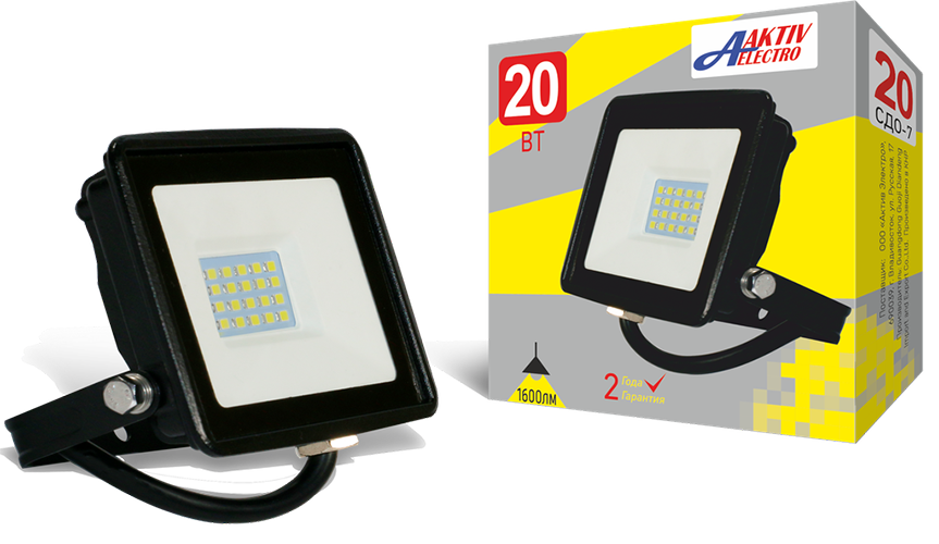 Прожектор светодиодный 20Вт 6500К 2400Лм 220В черный "СДО-7-20С" с датчиком движения "Aktiv Electro"