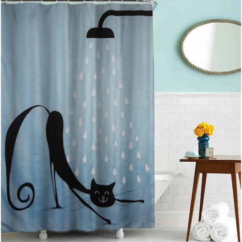 Шторка для ванной "Кот в душе" "MZ-40" в комплекте с кольцами 1800*2000мм полиэстер