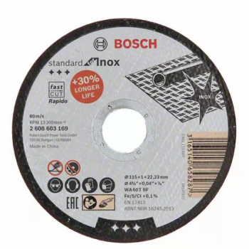 Круг "Bosch" отрезной по металлу, 115*1*22,2мм "Standard for Inox Rapido"