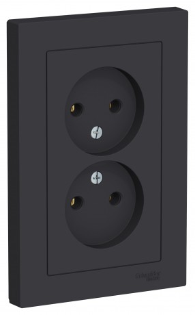 Розетка 2-ая 16А, б/з с/п, с рамкой, ATLASDESIGN карбон