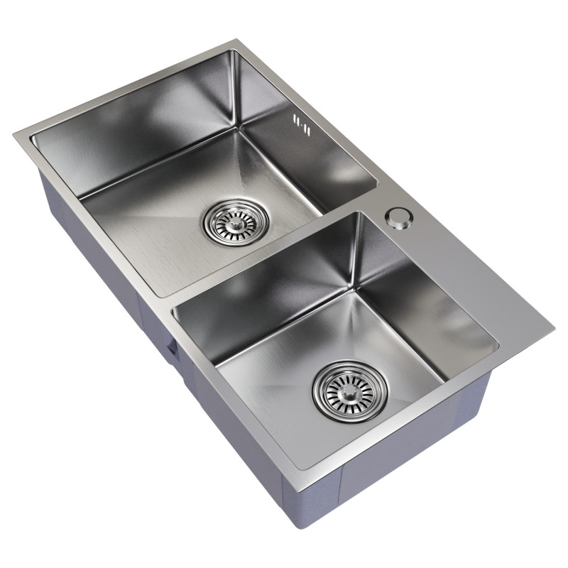 Мойка "Mixline Pro" нержавеющая врезная 720*400*220*1,2мм, двойная, с выпуском 3 1/2, с сифоном, сатин