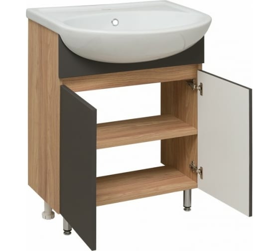 Тумба "Лада 60" графит, лиственница с умывальником "Уют 60"