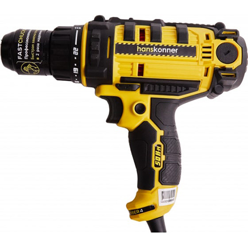 Дрель шуруповерт Hanskonner, HID2145P 2 скор, метал.патрон 13 мм, 22+1, 50Нм, резин. кабель 4М