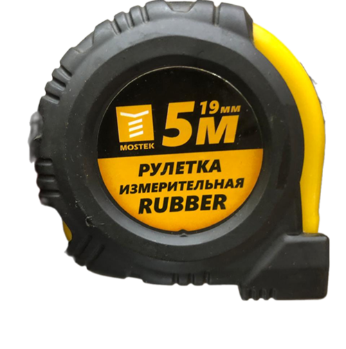 Рулетка  "Mos Tek" Rubber 5м*19мм, обрезиненный корпус, плавная фиксация
