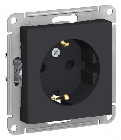 Евророзетка 1-ая 16А, с/з с/п, со шторками, механизм (без рамки), ATLASDESIGN карбон