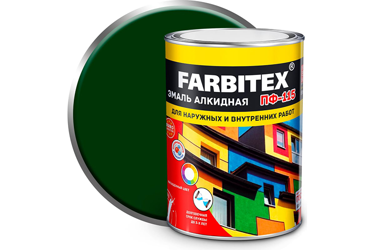 Эмаль алкидная зеленая ПФ-115 &quot;FARBITEX&quot;, 0,8кг