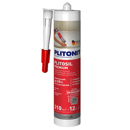 Герметик силиконовый санитарный "Plitosil Premium", 310мл, серый