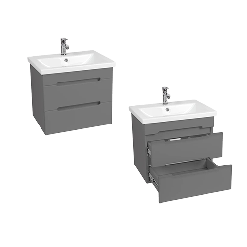 Тумба "Марсель 60", графит, с умывальником "Como 60", подвесная