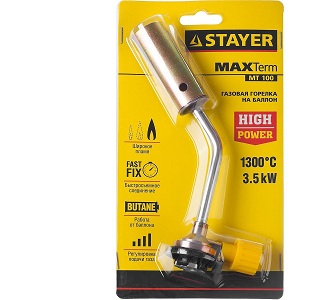 Горелка STAER "Мастер" газовая MaxTerm на баллон, регулировка пламени, цанговое соединение1300С