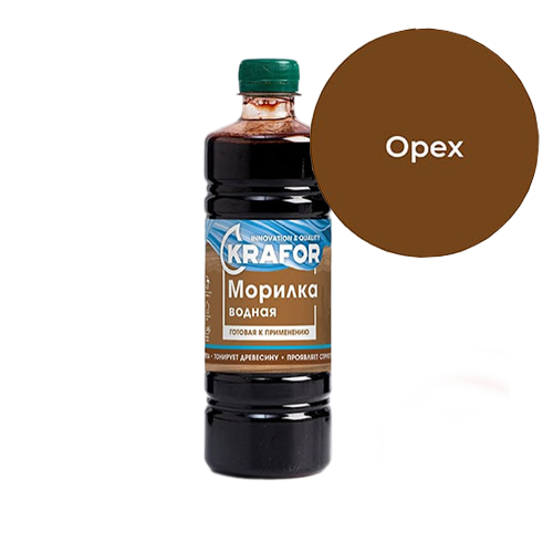 Пропитка водная "KRAFOR" защитно-декоративная тонирующая "Морилка" 0,5л, "Орех"
