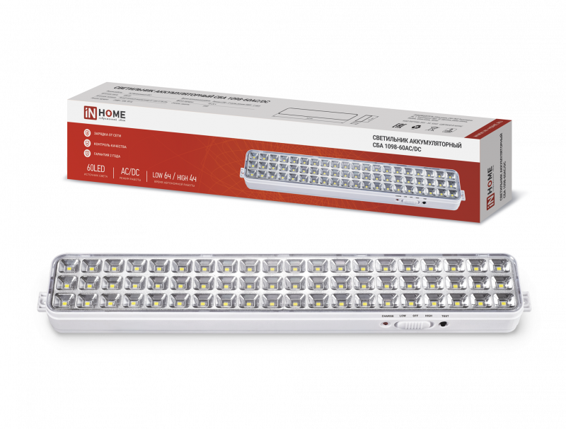 Светильник светодиодный аккум. СБА 1098С-60AC/DC 60LED, li-ion, 2,0ah, AC/DC, (1/6шт) "IN HOME"