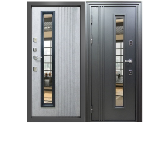 Дверь входная "Медверь Параллель", 960*2050*108мм, левая, металл -"Черный Муар 9005", МДФ "Бетон чикаго белый"