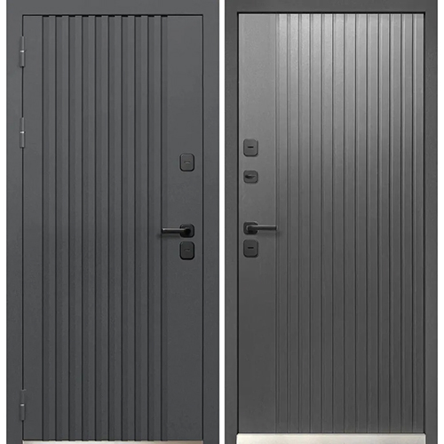 Дверь входная "Люксор Термо Рейка",960*2050*110мм,левая, МДФ -"Муар графит",МДФ "Сатин графит"