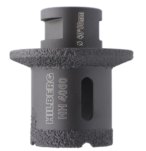 Коронка-фреза алмазная по кафелю, керамограниту, мрамору, граниту "Hilberg Super Hard", d40-60*40мм, сухой рез, хвостовик M14