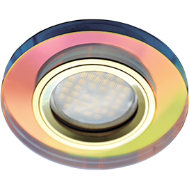 Светильник потолочный встраив. MR16 GU5.3, "Glass Ecola DL1650" встр. стекло круг Мульти/Золото 25x95мм