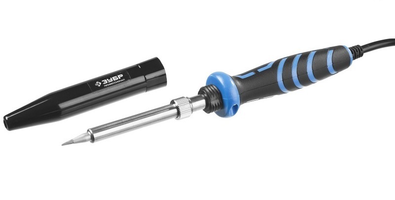 Электропаяльник ЗУБР 60Вт, керамическим нагреватель, конус, с защитным колпачком, 2-к рукояткой, Ceramic PRO