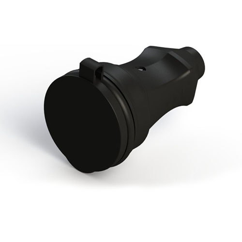 Розетка переносная с защитной крышкой, каучуковая 2P+PE 16А/250В IP44, чёрная, System Electric