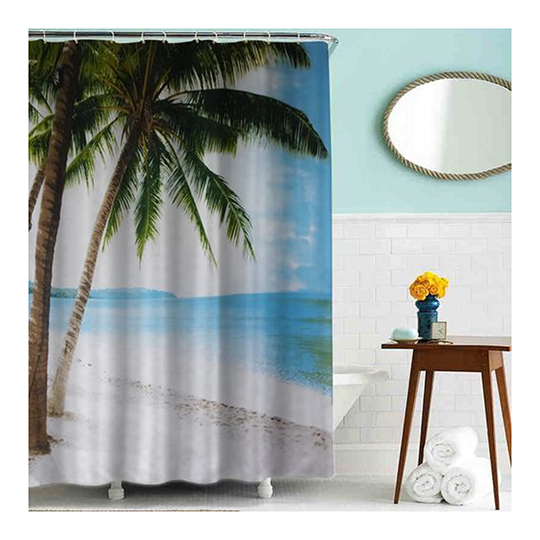 Шторка для ванной &quot;Пальмы&quot; &quot;MZ-59&quot; в комплекте с кольцами 1800*1800мм полиэстер