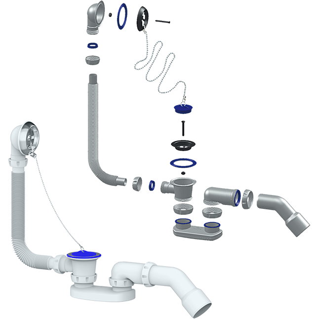 Сифон для ванны со стальным выпуском и регулируемым переливом, с отводом 40*40/50, S11, "Unicorn"
