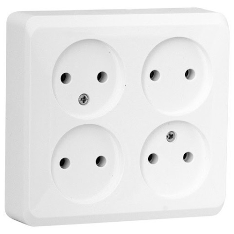 Розетка 4-ая без заземления, "Этюд Lexel", накладная, без шторок, белая