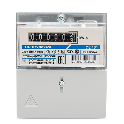 Счётчик электрической энергии CE101 R5.1 145 M6, 5-60А, 1-фазный, универсальный, для учета активной энергии