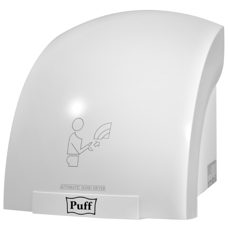 Электросушитель для рук "Puff-8975" белый, 1200 Вт, 30 м/с, 10-12сек.