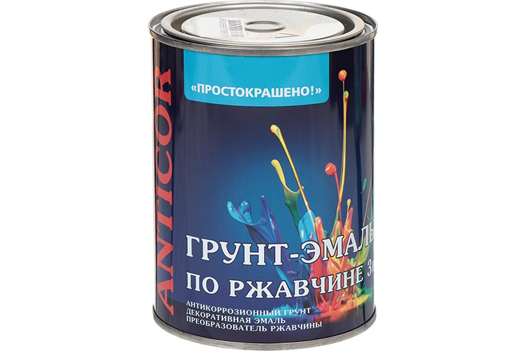 Грунт-эмаль по ржавчине "3 в 1" алкидная черная "Простокрашено", 0,8кг