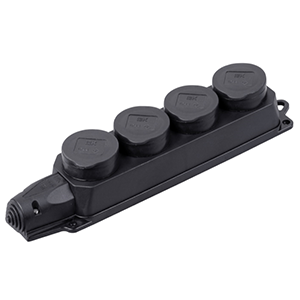 Розетка четырёхместная с защитными крышками, каучуковая 2P+PE 16А/250В IP44, чёрная, Омега "ИЭК"