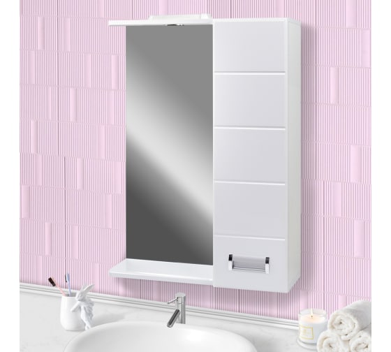 Шкаф с зеркалом "Doratiz Вега 60" белый, правый, подсветка