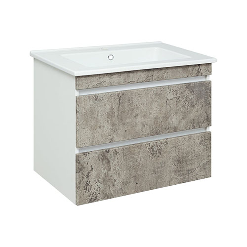 Тумба "Манхэттен 75" серый бетон с умывальником "Оскар 75", подвесная