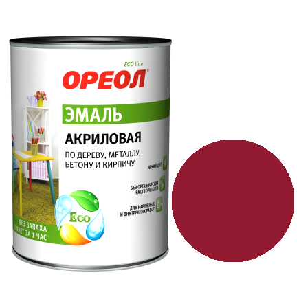 Эмаль акриловая глянцевая вишневая "Ореол", 0,9кг