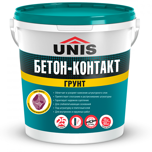Грунт Бетон Контакт 15кг, Юнис /44шт.