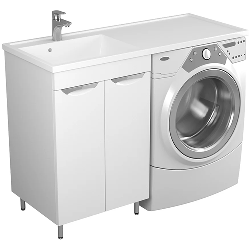 Тумба "Paola 55 " белая, с 2-мя ящиками, с умывальником "Magenta 120", под стир. машинку, мойка слева