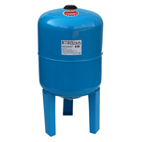 Расширительный бак ETERNA 50 литров, 6атм. для ХВС, синий бак, вертикальный на опорах