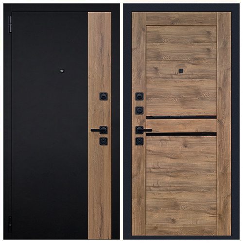 Дверь входная "Родина Wood",850*2050*120мм,левая,металл -"Черный/2-х цветный",МДФ "Дуб крафт табачный/черный матовый"
