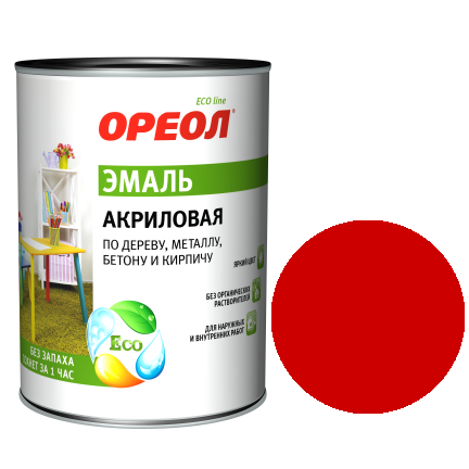 Эмаль акриловая глянцевая красная "Ореол", 0,9кг