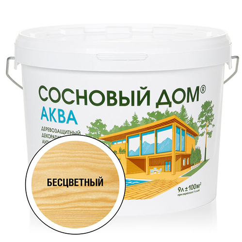 Антисептик деревозащитный декоративный "Сосновый Дом Аква", 9л, "Бесцветный"