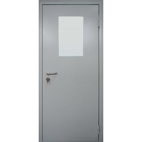 Дверь входная противопожарная со стеклопакетом 300*400, 960*2050*50мм, правая, металл -"Ral 7035, шагрень", Город Мастеров