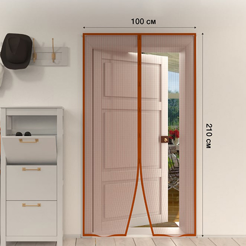 Дверная антимоскитная сетка 210х100см, с магнитами по всей длине, коричневая REXANT