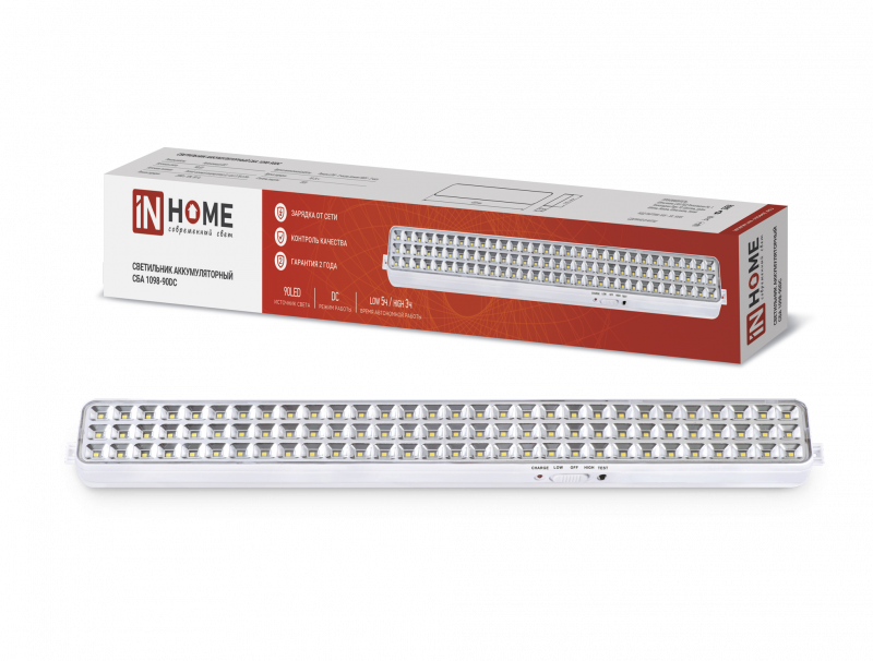 Светильник светодиодный аккум. СБА 1098С-90DC 90LED, li-ion, 2,2ah, DC, (1/6шт) "IN HOME"