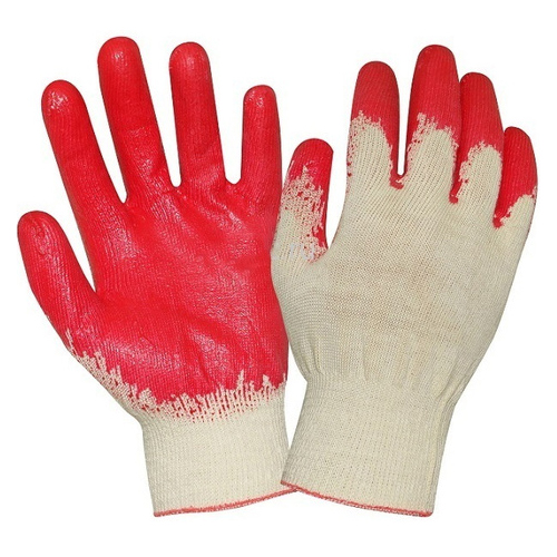 Перчатки красные хлопчатобумажные обрезиненные