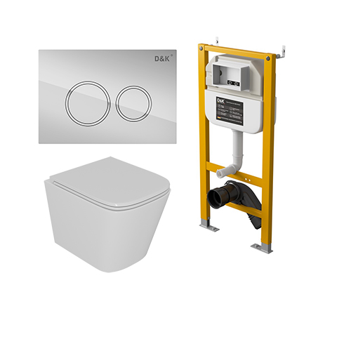 Унитаз &quot;D&K DT1436516&quot; подвесной, безободковый, торнадо, с инсталляцией &quot;D&K DI8050127&quot;, с кнопкой &quot;Bayern DB1529001&quot;, хром
